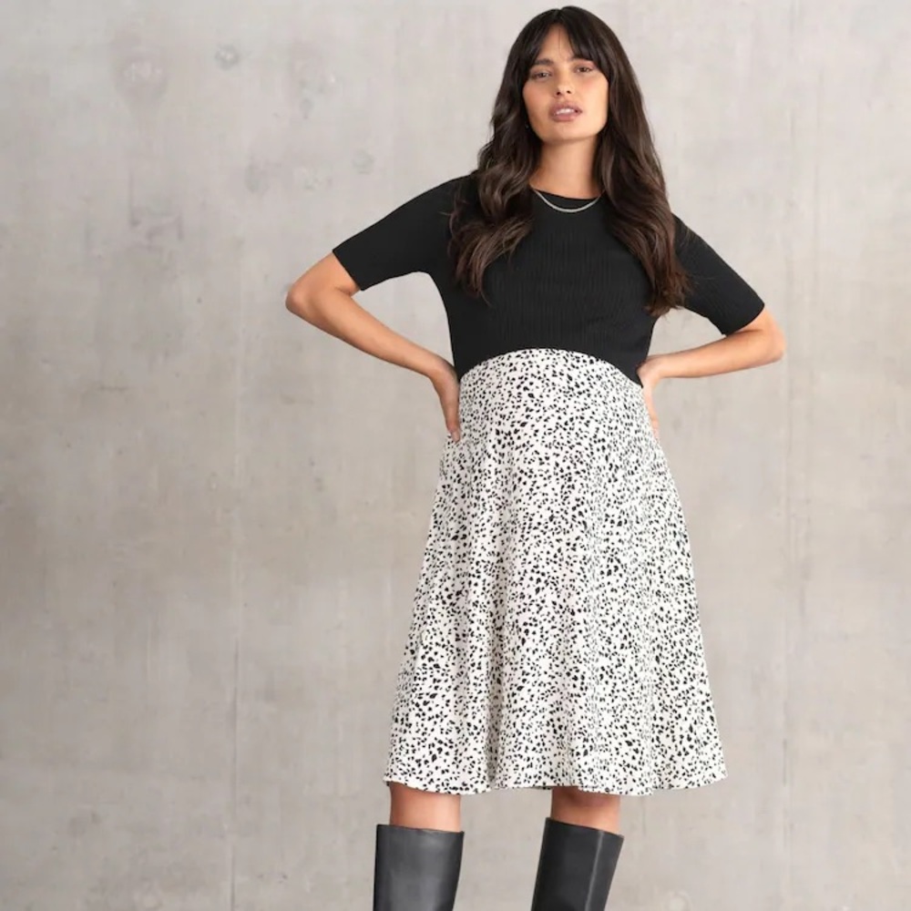 Seraphine Black and White Dalmatian Print A-Line Maternity Skirt